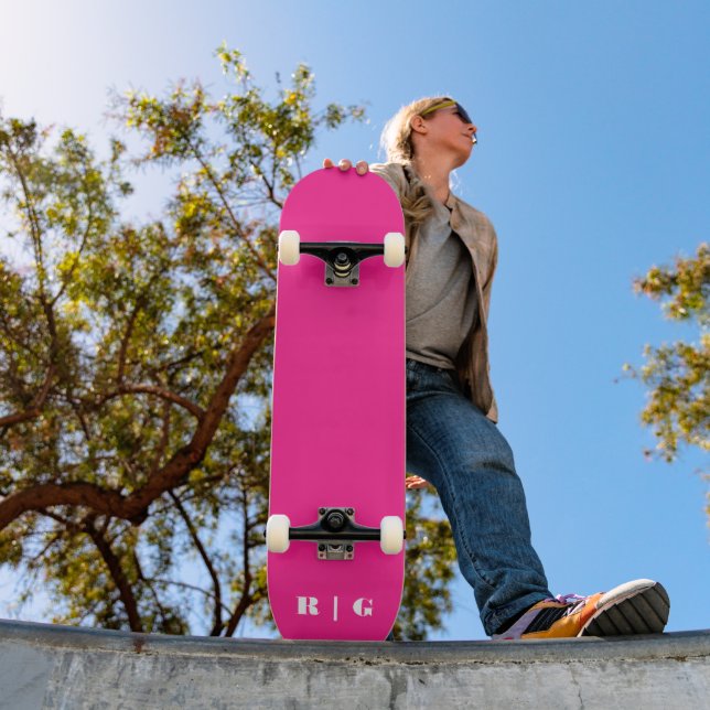 Retro 2000's Hot Pink Custom Monogram Initial Chic Skateboard (Outdoor 1)