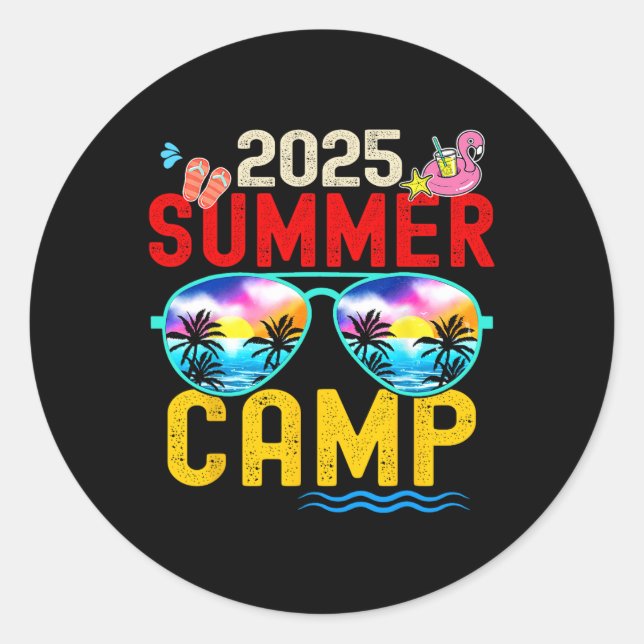 Retro 2025 Summer Camp Vacation Camper Matching Fa Classic Round Sticker (Front)