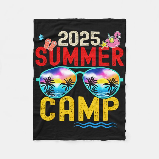 Retro 2025 Summer Camp Vacation Camper Matching Fa Fleece Blanket (Front)
