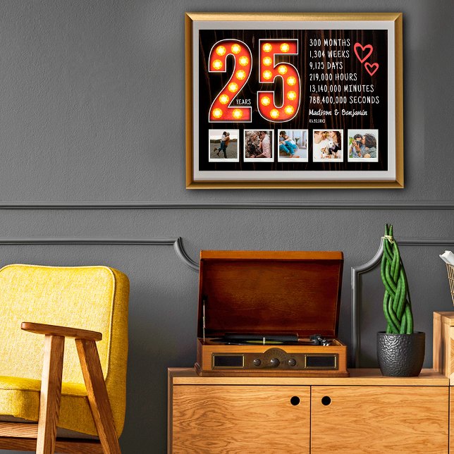 Retro 25th Anniversary Hearts Custom Photo Collage Poster (Creator Uploaded)