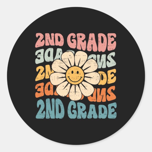 Retro 2nd Grade Back To School Second Grade 1st Da Classic Round Sticker (Front)