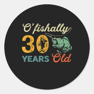 Retro 30th Birthday Fishing Gift Turning 30 Bass Classic Round Sticker