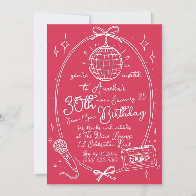 Retro 30th Birthday Karaoke Party Invite (Front)