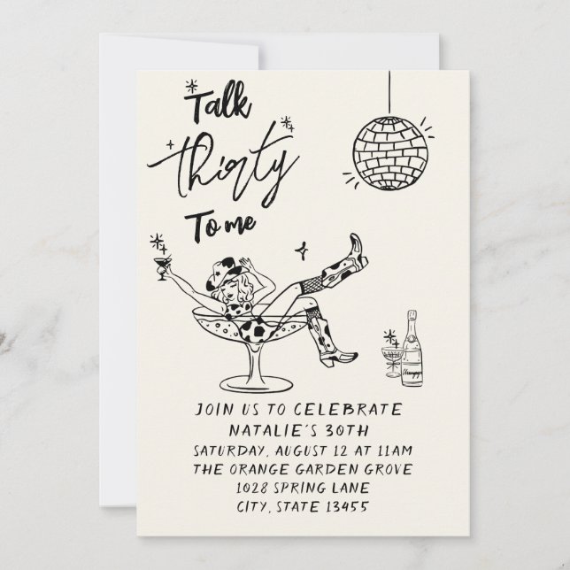 Retro 30th Cow Girl Talk Thirty To Me Birthday Invitation (Front)