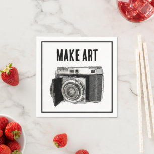 Retro 35mm Film Camera Photographer Art Drawing Napkin