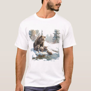 Retro 399 Grizzly Bears Wilderness Scene  T-Shirt