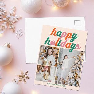 Retro 3 Photo Christmas Collage Happy Holidays Holiday Postcard