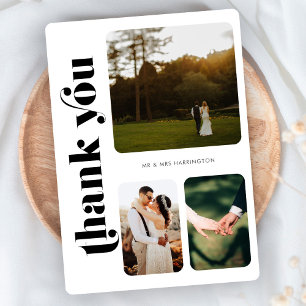 Retro 3 Photo Wedding Thank You Card