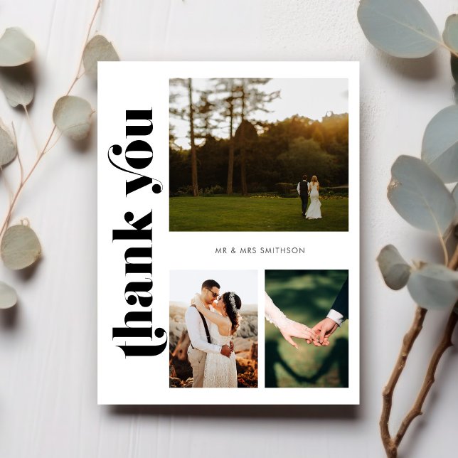 Retro 3 Photo Wedding Thank You Postcard (Creator Uploaded)