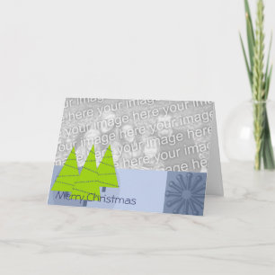 Retro 3 Trees Blue and Lime Green Merry Christmas Holiday Card