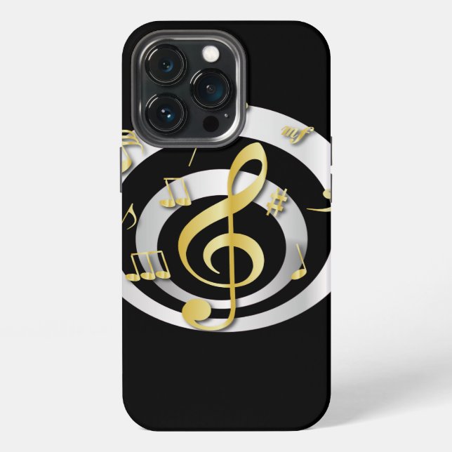 Retro 3D Effect Gold and Silver Musical Notes iPhone Case (Back)