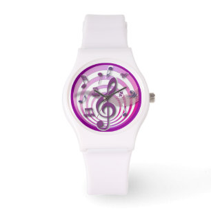 Retro 3D Effect Pink Musical Notes Watch
