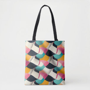 Retro 3D Geometric Pattern in Teal, Pink, Mustard Tote Bag
