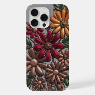 Retro 3D Metallic Floral Clipart - Earthy Copper iPhone 15 Pro Max Case