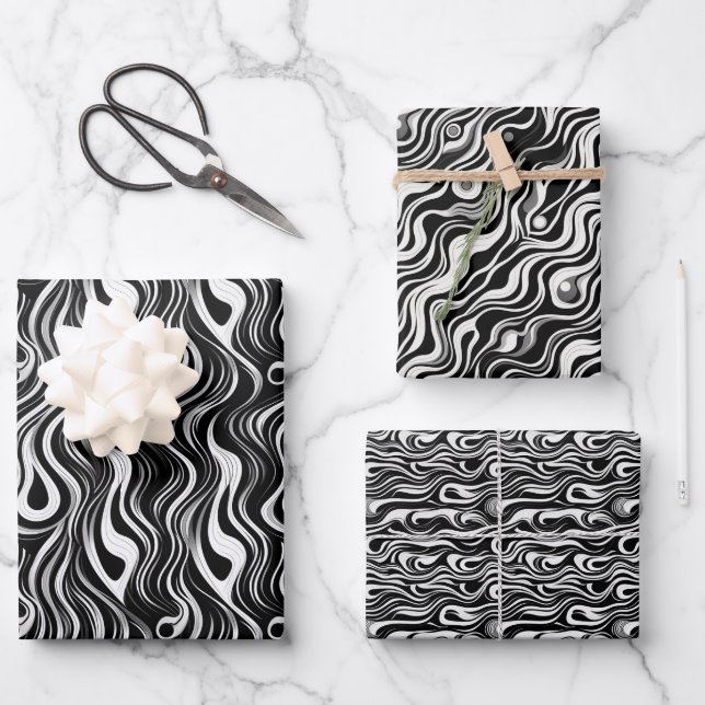 Retro 3D Swirls Vintage Pattern Wrapping Paper Sheet (Front)