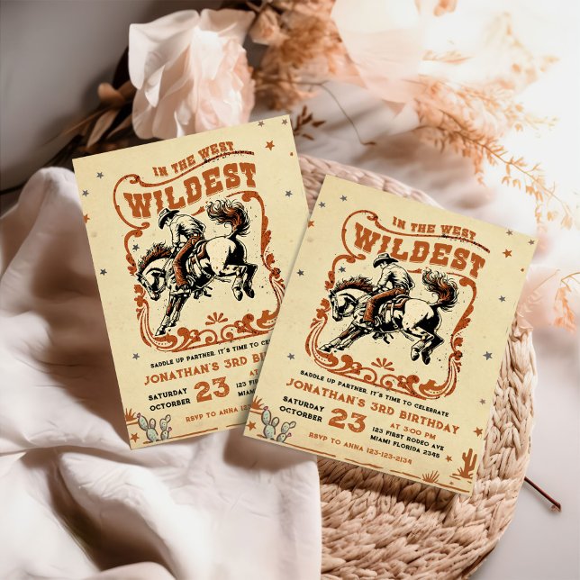 Retro 3rd Rodeo Western Cowboy Birthday Invitation (Creator Uploaded)