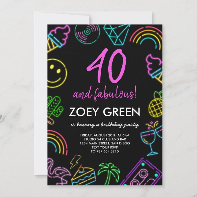 Retro 40 and Fabulous Custom Birthday Invitation (Front)