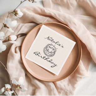 Retro 40th Hand Drawn Cake forty Fun Birthday  Napkin