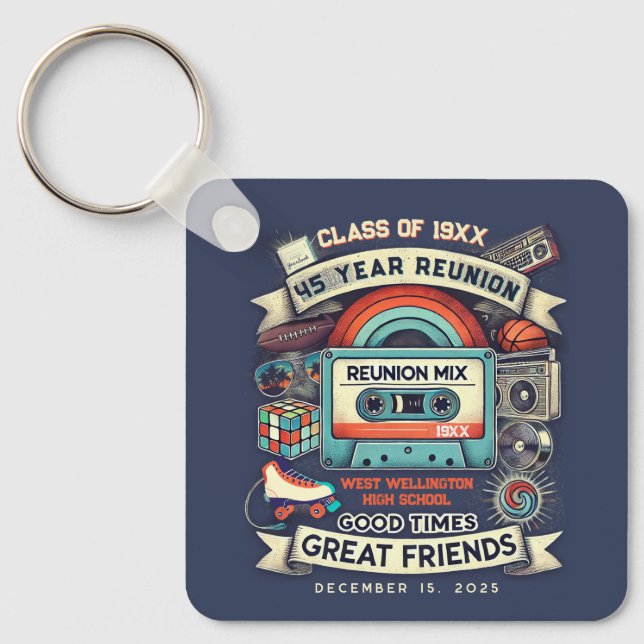 Retro 45th High School Class Reunion Keepsake Key Ring (Front)
