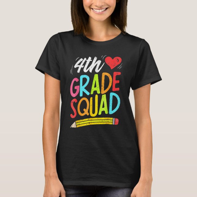 Retro 4th Fourth Grade Squad Pencil Back To School T-Shirt (Front)