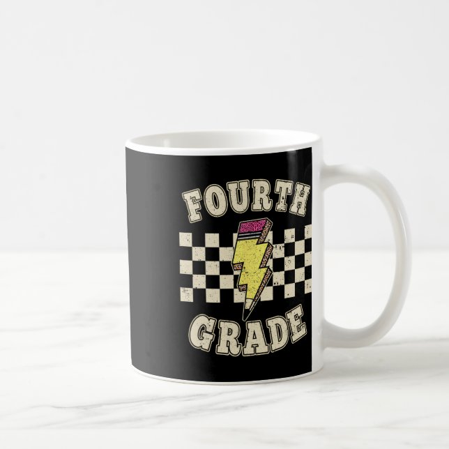 Retro 4th Fourth Grade Teacher Lightning Bolt Penc Coffee Mug (Right)