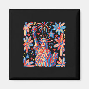 Retro 4th July Statue Of Liberty America Girl Wome Magnet