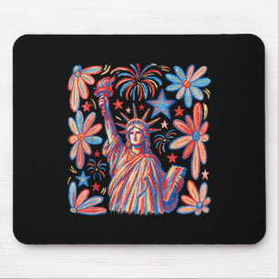 Retro 4th July Statue Of Liberty America Girl Wome Mouse Mat