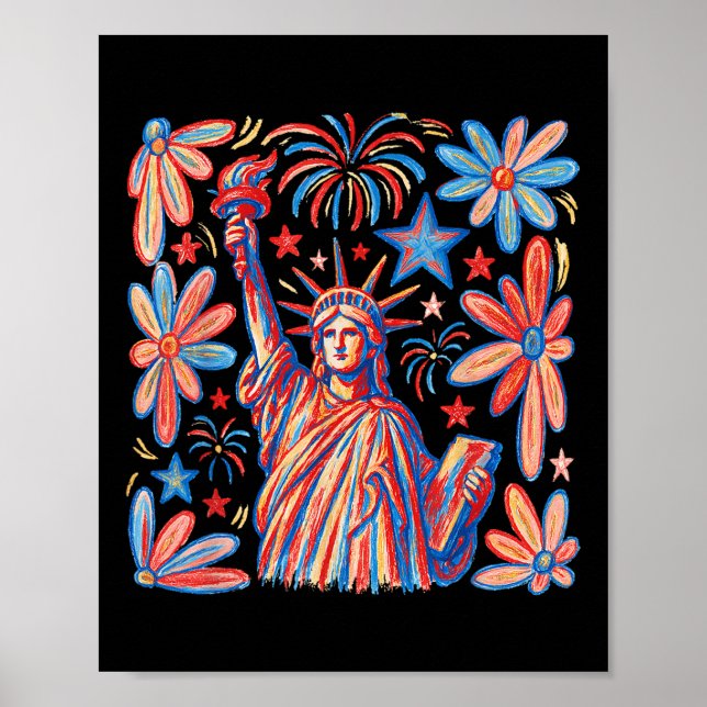 Retro 4th July Statue Of Liberty America Girl Wome Poster (Front)
