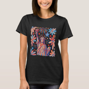 Retro 4th July Statue Of Liberty America Girl Wome T-Shirt