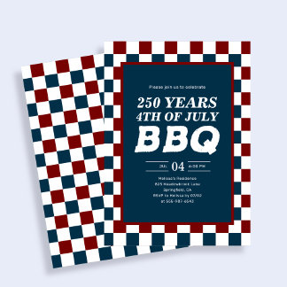 Retro 4th of July 250 Years BBQ Party Checkered  Invitation