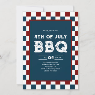 Retro 4th of July BBQ Party Chequered Invitation