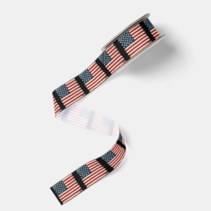 Retro 4th of July Chequerboard Patriotic StarStrip Grosgrain Ribbon