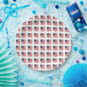 Retro 4th of July Chequerboard Patriotic StarStrip Paper Plate