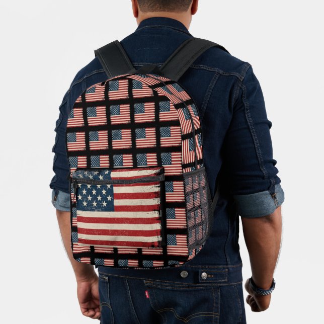Retro 4th of July Chequerboard Patriotic StarStrip Printed Backpack (Insitu (Model))