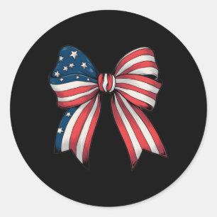 Retro 4th Of July Coquette Bows Aamerican Flag Usa Classic Round Sticker