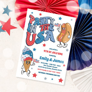 Retro 4th Of July Party In The USA BBQ Party Invitation
