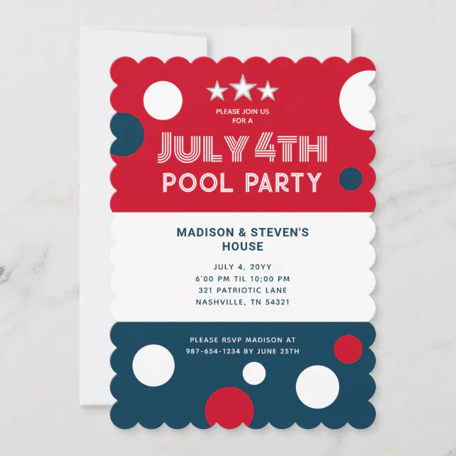 Retro 4th Of July Pool Party Red White Blue Invitation | Zazzle