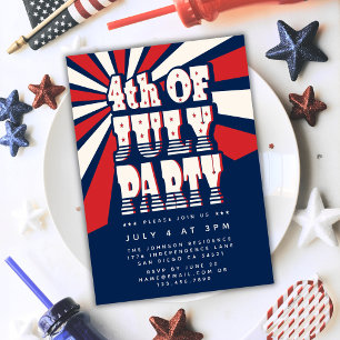 Retro 4th of July Red White and Blue Party Invitation