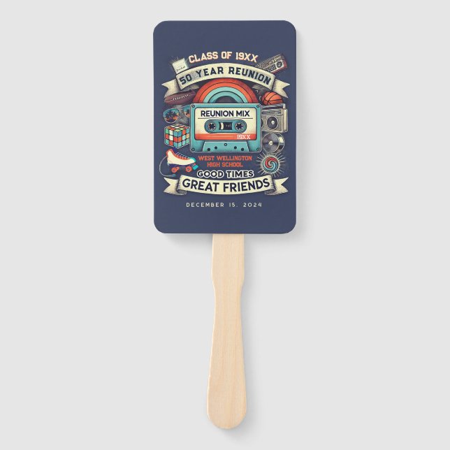 Retro 50 Year High School Reunion 70's – Cassette  Hand Fan (Front)