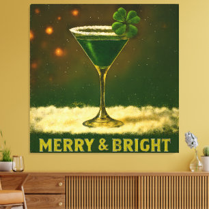 Retro 50s 4 Leaf Clover Irish Christmas Martini Canvas Print