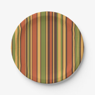 Retro 50s 60s 70s Striped Pattern Orange Avocado Paper Plate