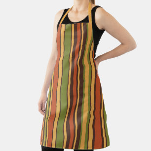 Retro 50s 60s 70s Stripes Orange Avocado Brown Apron
