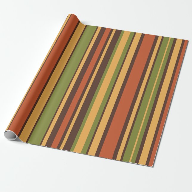 Retro 50s 60s 70s Stripes Orange Avocado Brown Wrapping Paper (Unrolled)