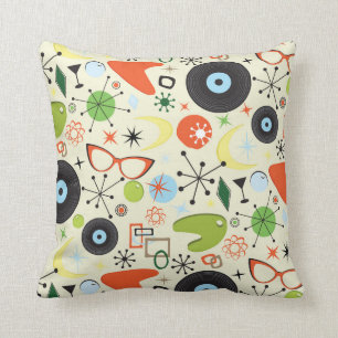 Retro 50's 60's Vintage Fashion Pattern Cushion
