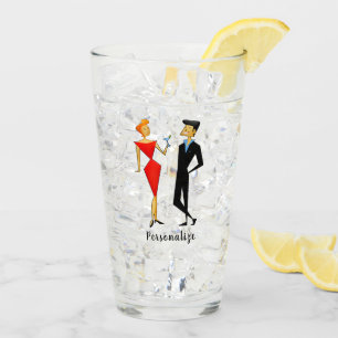 Retro 50s Art Deco Red Black Party Couple Drinking Glass