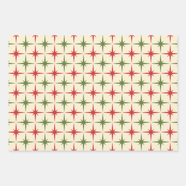 Retro 50s Atomic Age Christmas Starburst Patterns Wrapping Paper Sheet (Front)