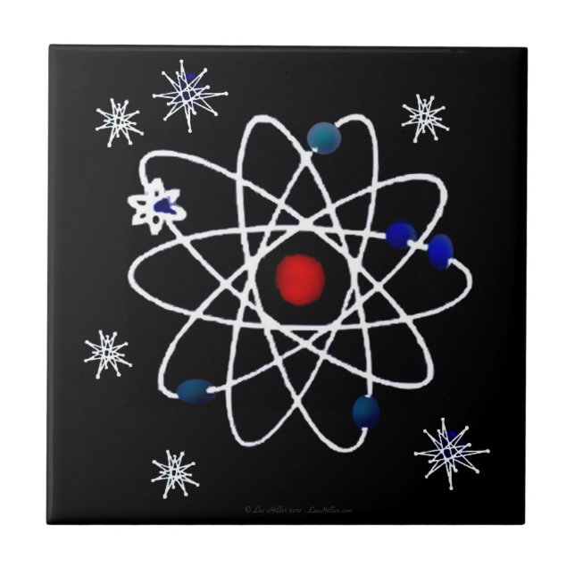 Retro 50s Atomic Print On Black Tile (Front)
