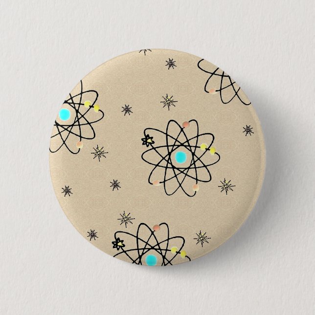 Retro 50s Atomic Print Sand Apparel & Gifts 6 Cm Round Badge (Front)