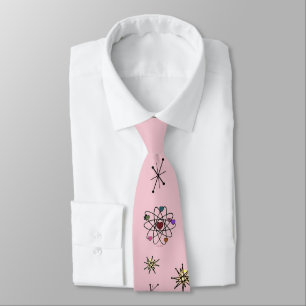 Retro 50s Atomic Valentine Hearts on Pink Tie