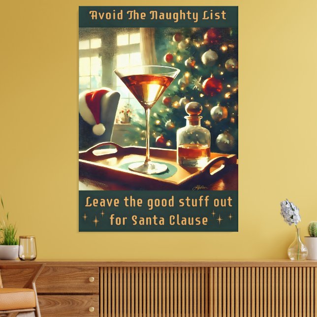 Retro 50s Avoid The Naughty List Christmas Martini Canvas Print (Insitu(LivingRoom))